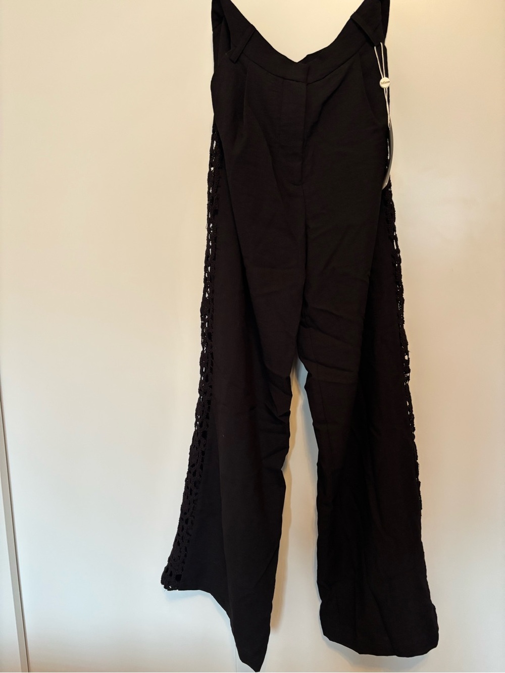 Black Wide-Leg Crochet Side Pants